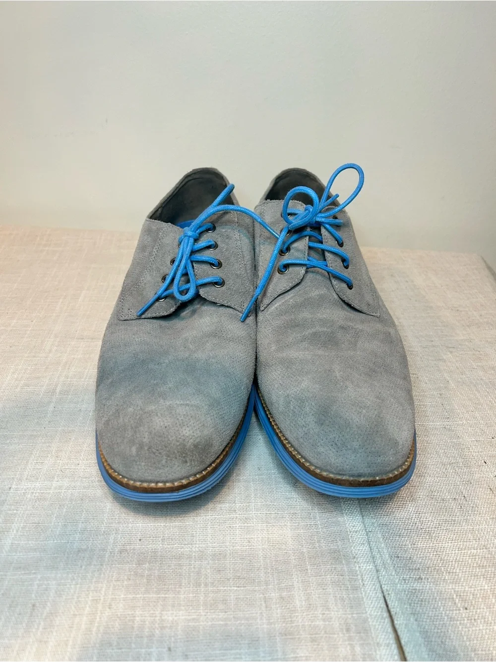 Cole Haan Grand OS Men's Gray Suede Derby Shoes with Blue Accents